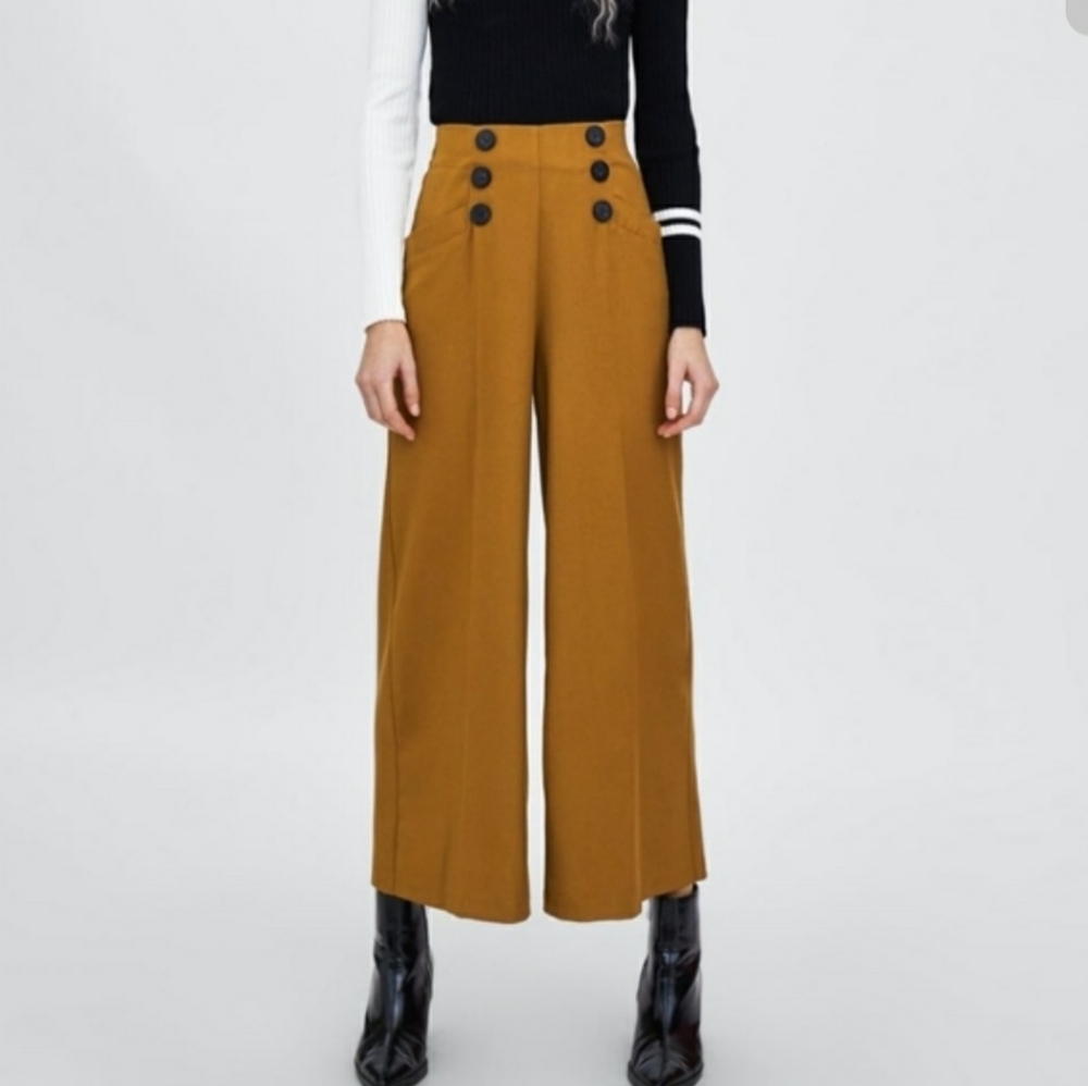 Zara Yellow Button front Wide Leg Pan…